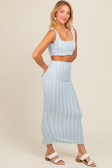 Light Blue Crop Top Side Ruched Long Pencil Skirt Set