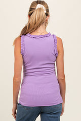 Lavender Rib Knit Ruffle Trim Sleeveless Maternity Top