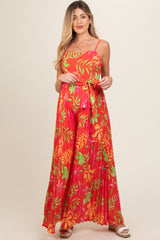 Red Floral Wide Leg Maternity Jumpsuit