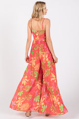 Red Floral Wide Leg Jumpsuit