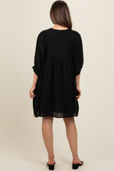 Black Floral Eyelet Puff Sleeve Maternity Dress