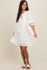 White Floral Eyelet Puff Sleeve Dress