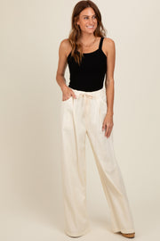 Ivory Drawstring Wide Leg Pants