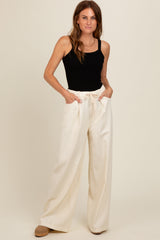 Ivory Drawstring Wide Leg Pants