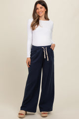 Navy Blue Drawstring Wide Leg Maternity Pants