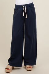 Navy Blue Drawstring Wide Leg Maternity Pants