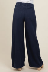 Navy Blue Drawstring Wide Leg Maternity Pants