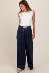 Navy Blue Drawstring Wide Leg Maternity Pants