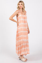 Peach Tie Dye Tie Strap Midi Dress