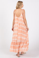 Peach Tie Dye Tie Strap Midi Dress