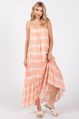 Peach Tie Dye Tie Strap Midi Dress