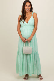 Mint Green Floral Eyelet Shoulder Tie Maternity Dress