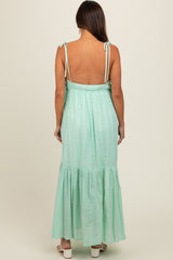 Mint Green Floral Eyelet Shoulder Tie Maternity Dress