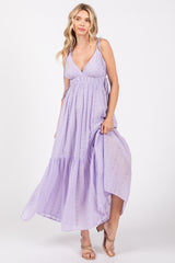 Lavender Floral Eyelet Shoulder Tie Dress