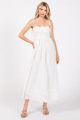 Ivory Eyelet Floral Shoulder Tie Maternity Dress