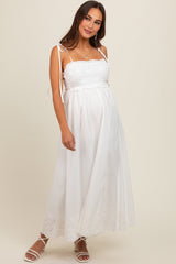 Ivory Eyelet Floral Shoulder Tie Maternity Dress