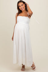 Ivory Eyelet Floral Shoulder Tie Maternity Dress