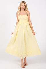 Yellow Eyelet Floral Shoulder Tie Dress