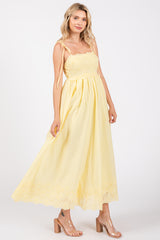 Yellow Eyelet Floral Shoulder Tie Dress