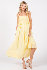 Yellow Eyelet Floral Shoulder Tie Dress