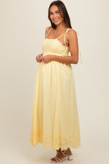 Yellow Eyelet Floral Shoulder Tie Maternity Dress