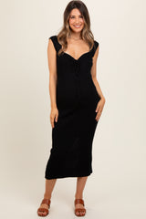 Black Ribbed Cap Sleeve Maternity Midi Dress