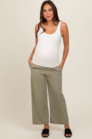 Light Olive Ankle Wide Leg Maternity Trousers