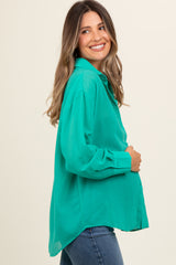 Teal Sheer Button Down Maternity Blouse