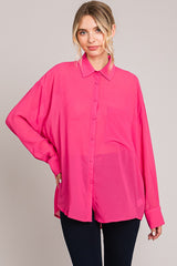 Fuchsia Sheer Button Down Maternity Blouse