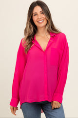 Fuchsia Sheer Button Down Maternity Blouse