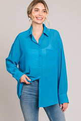 Blue Sheer Button Down Maternity Blouse