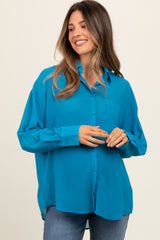 Blue Sheer Button Down Maternity Blouse