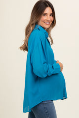 Blue Sheer Button Down Maternity Blouse