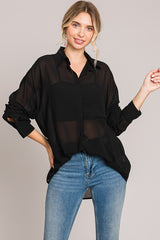 Black Sheer Button Down Blouse