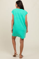 Mint Green Front Pocket Line Textured Short Sleeve Dress