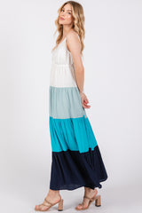 Aqua V-Neck Tiered Color Block Midi Dress