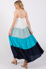 Aqua V-Neck Tiered Color Block Midi Dress