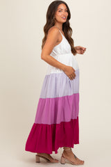 Magenta V-Neck Tiered Color Block Maternity Midi Dress