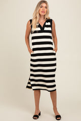 Black Striped Polo Midi Dress