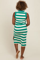 Green Striped Polo Midi Dress