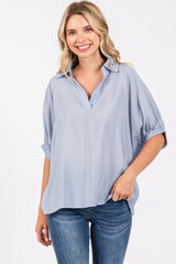 Light Blue V-Neck Short Sleeve Top