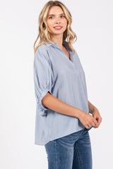 Light Blue V-Neck Short Sleeve Top