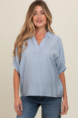 Light Blue V-Neck Short Sleeve Maternity Top