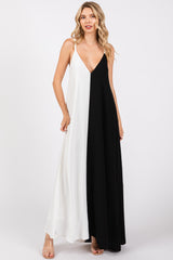 White Color Blocked V-Neck Maternity Maxi Dress