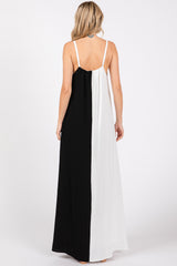 White Color Blocked V-Neck Maxi Dress