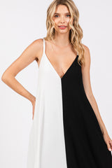 White Color Blocked V-Neck Maxi Dress