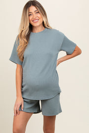 Teal Ribbed Short Sleeve Maternity Pajama Set