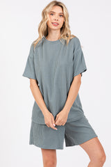 Teal Ribbed Short Sleeve Maternity Pajama Set