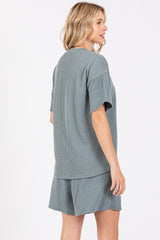 Teal Ribbed Short Sleeve Pajama Set