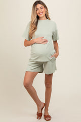 Sage Ribbed Short Sleeve Maternity Pajama Set